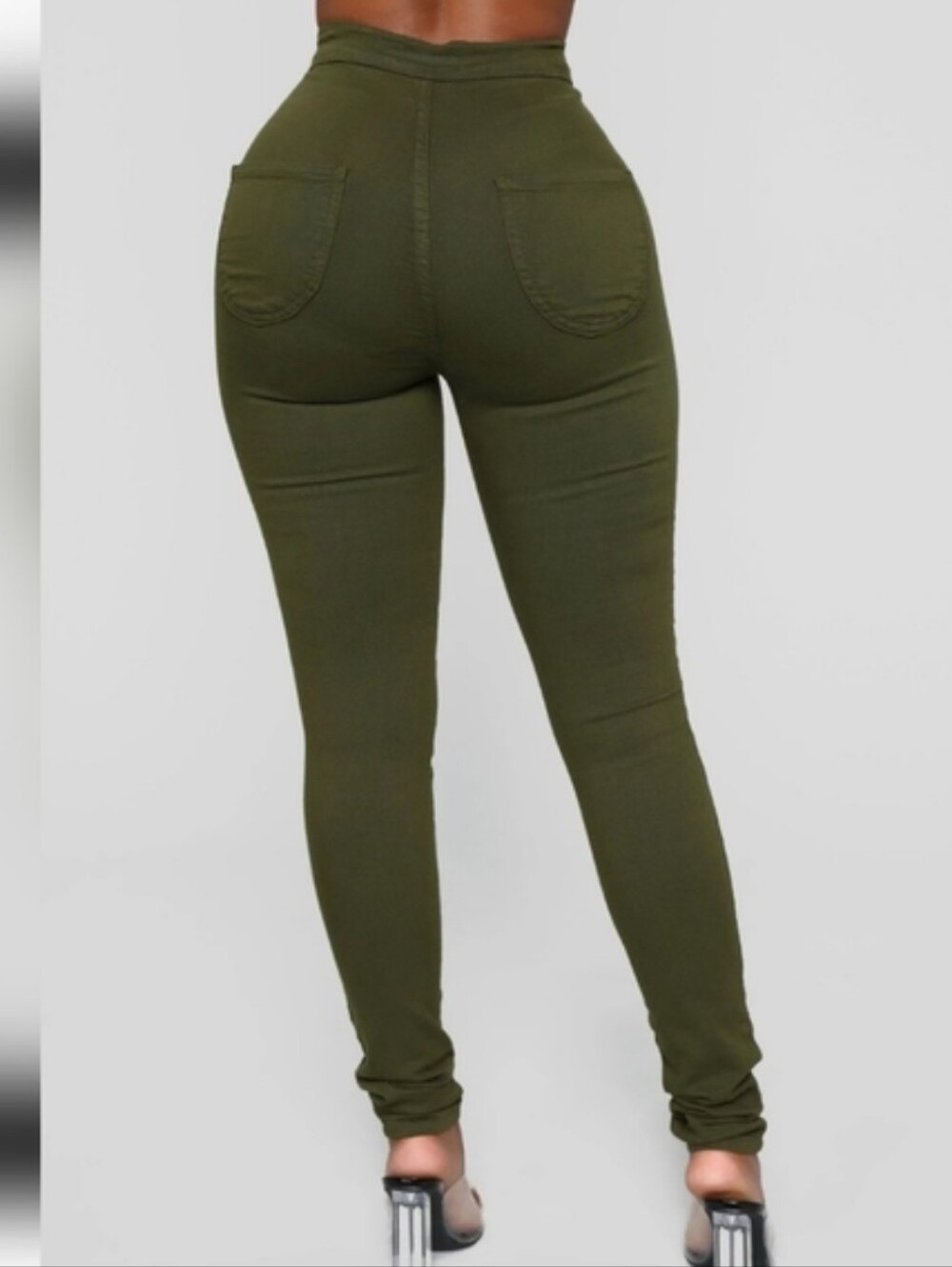 High-Waist Olive Green Skinny Jeans - Picture 2 of 5